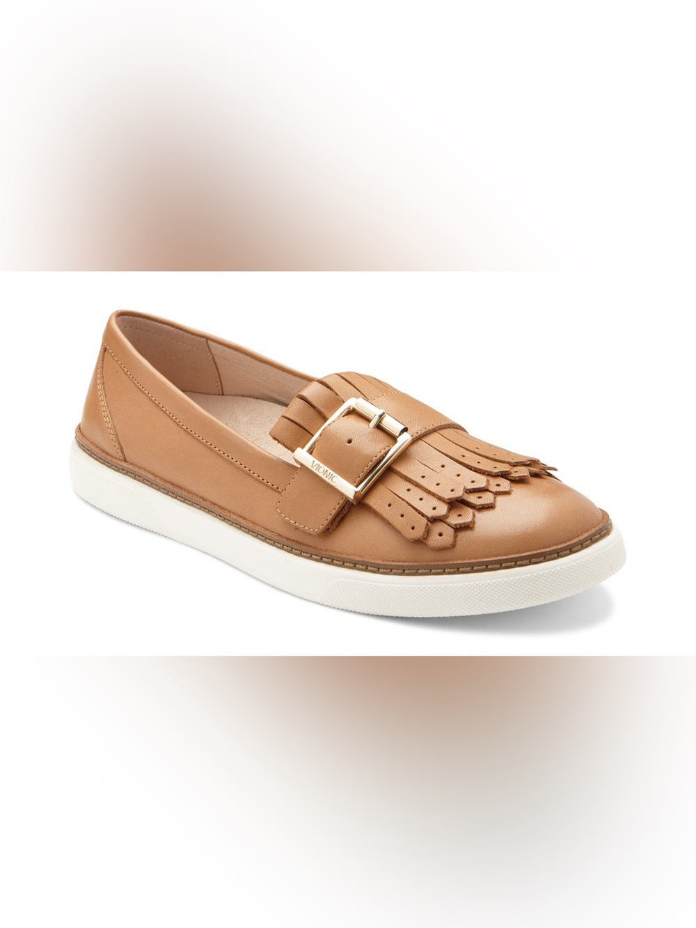 Vionic Cambridge Women's 7 Tan Leather Fringe Buckle Loafer Sneakers Excellent